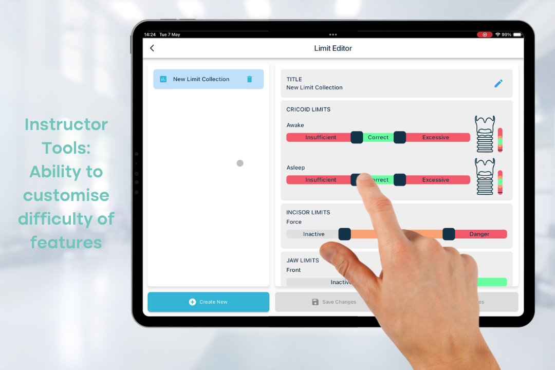 Smart Airway Adult App - Instructor Tools Limit Editor